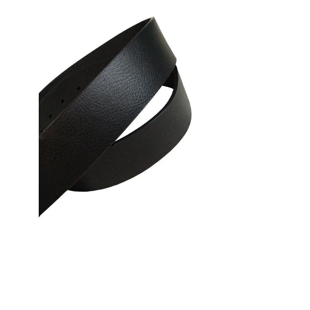 Michael Kors Black Pebbled Leather Belt Silver MK‎ Logo Horseshoe Buckle Mens